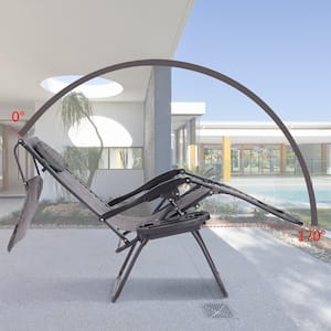 Gray Metal Outdoor Folding Recliner Zero Gravity Lounge Chair with Shade Canopy Cup Holder