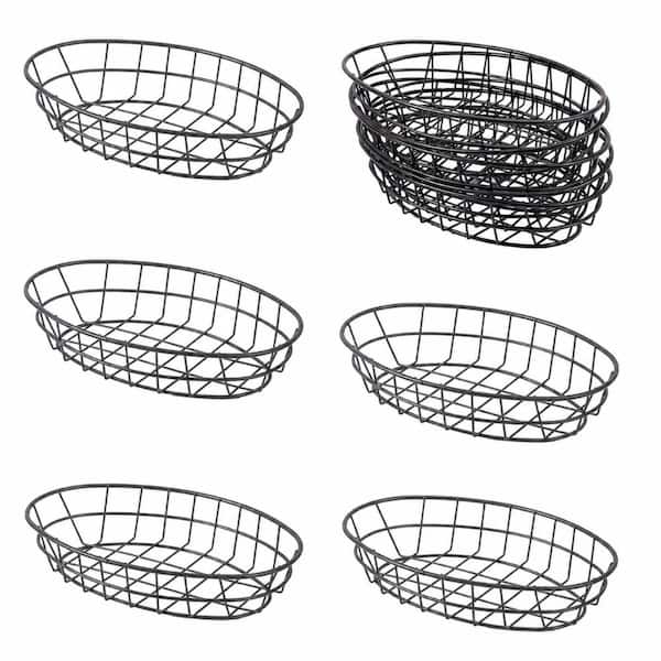 Black Oval Wire Bread Basket Iron Metal Serving Basket with 50 Kraft Deli Wrapper Sheets 10-Piece Set