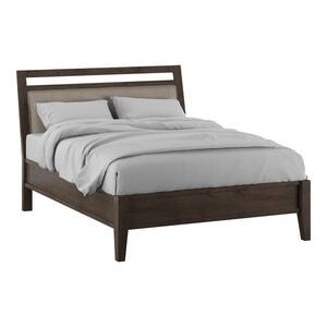 Forest Garden Warm Gray Wood Frame California King Platform Bed with Padded Headboard