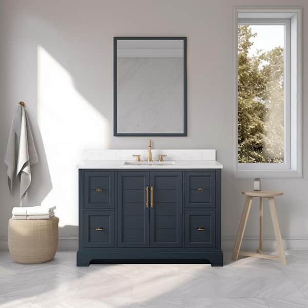 Vanity Art 48 in. W x 22 in. D x 34.5 in. H Single Sink Vintage Spruce Blue Bath Vanity with White Engineered Marble Top