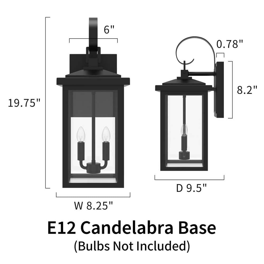 Kawoti 19.75" Black Glass 2-Light Outdoor Wall Lantern