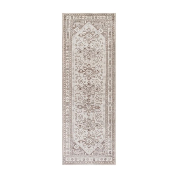 Saraz Grey Silver/Off White Washable Rug 2.5 ft. x 7 ft. Runner Rug