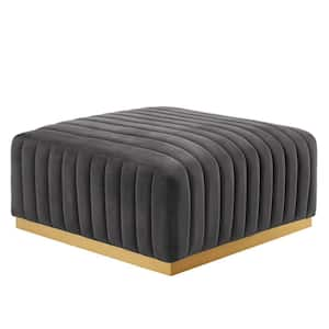 Conjure Gold Gray Channel Tufted Performance Velvet Ottoman