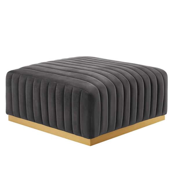 MODWAY Conjure Gold Gray Channel Tufted Performance Velvet Ottoman
