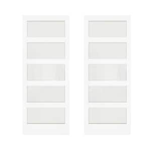 48 in. W. x 80 in. Double 24 in. Doors MDF Wood White, 5-Panel, Frosted Glass, Pantry Door Panels Slab Sliding Door