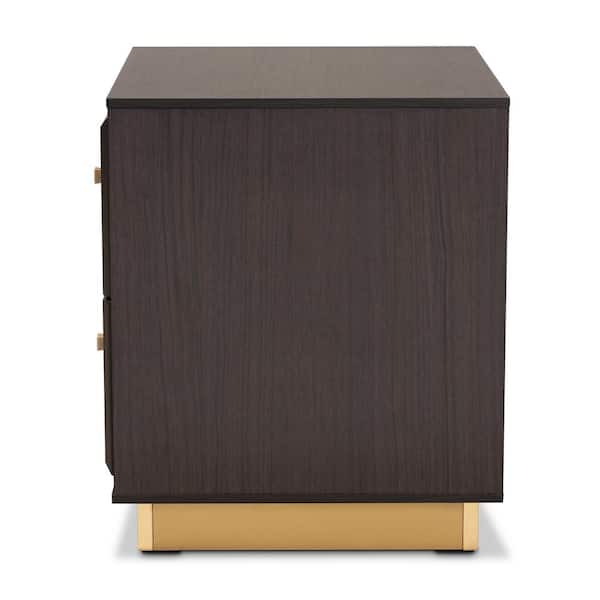 Baxton Studio Cormac 2 Drawer Dark Brown and Gold Nightstand 18.5