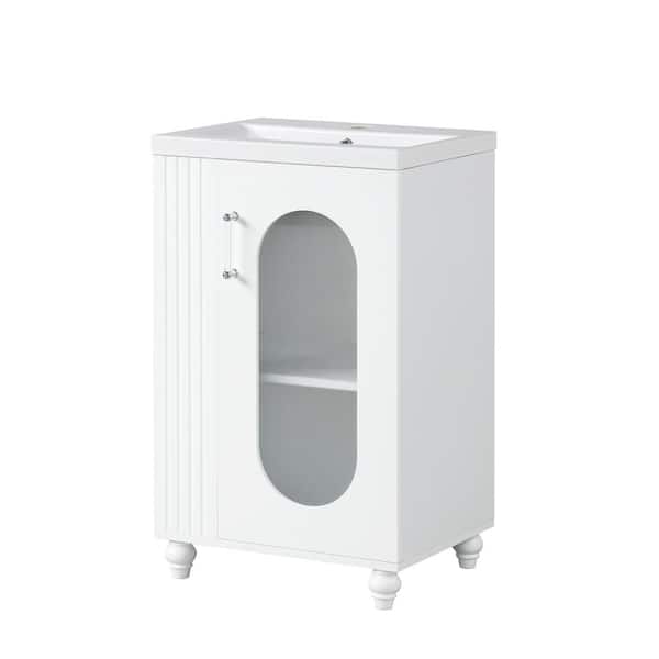 cadeninc 20 in. W x 15.6 in. D x 30 in. H  Bathroom Vanity with Single Sink and White Ceramic Top, Two-tier Shelf, White