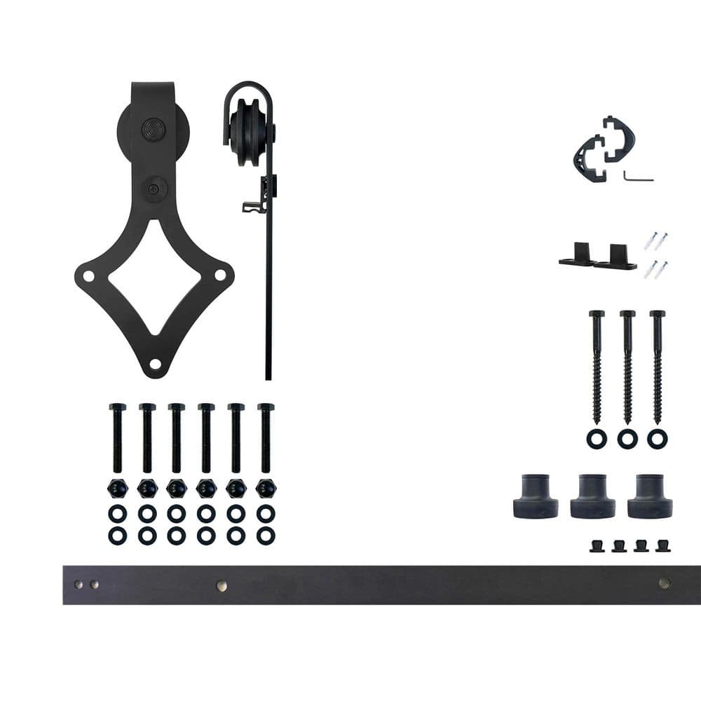 4 ft./48 in. Black Rustic Non-Bypass Sliding Barn Door Hardware Kit Diamond Design Roller for Single Door price history on PriceWatchPro