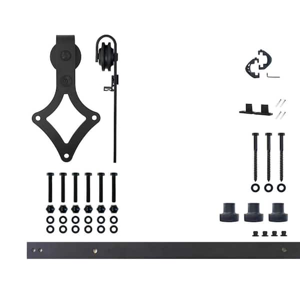 HOMACER 4 ft./48 in. Black Rustic Non-Bypass Sliding Barn Door Hardware Kit Diamond Design Roller for Single Door