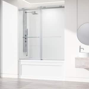 Houston 56 to 60 in. W x 66 in. H VMotion Sliding Frameless Tub Door in Stainless Steel with 3/8 in. (10mm) Clear Glass