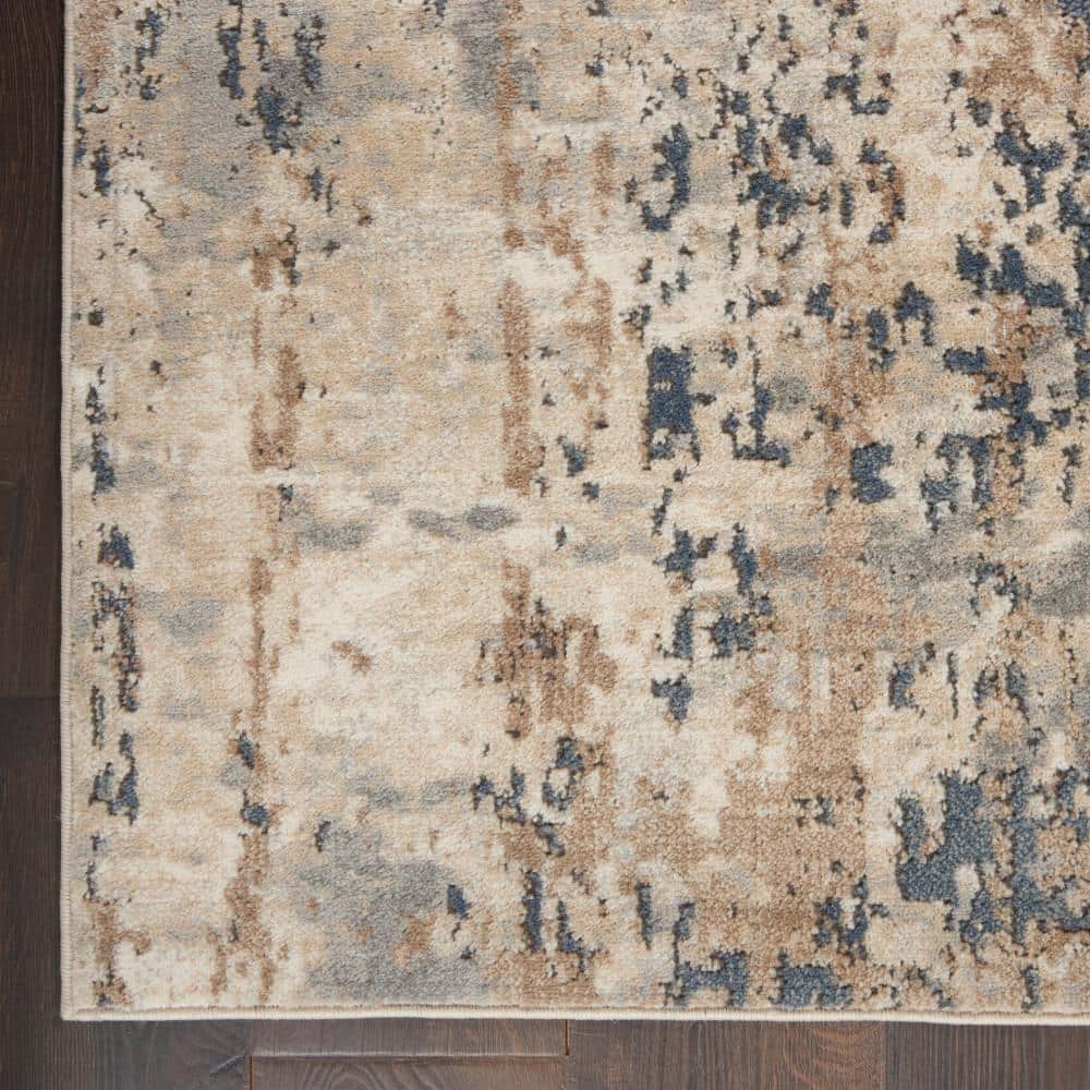 Concerto Beige Grey Abstract Synthetic Runner Rug 2'2" x 10'