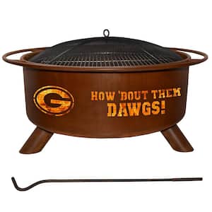 Georgia 29 in. x 18 in. Round Steel Wood Burning Rust Fire Pit with Grill Poker Spark Screen and Cover