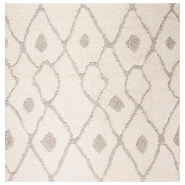 Olympia Shag 7 ft. x 7 ft. Cream/Beige High-Low Diamond Square Area Rug