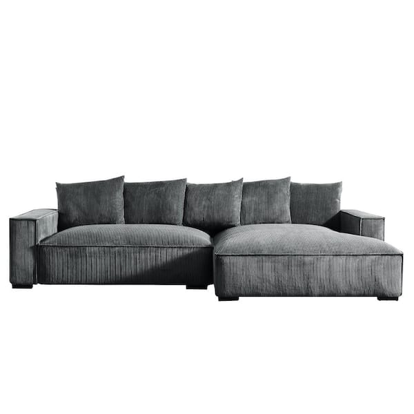 US Pride Furniture US Pride's Collection 107 in. Arm Velvet L Shaped Leather Modern Luxe Feather Sectional Sofa in Grey