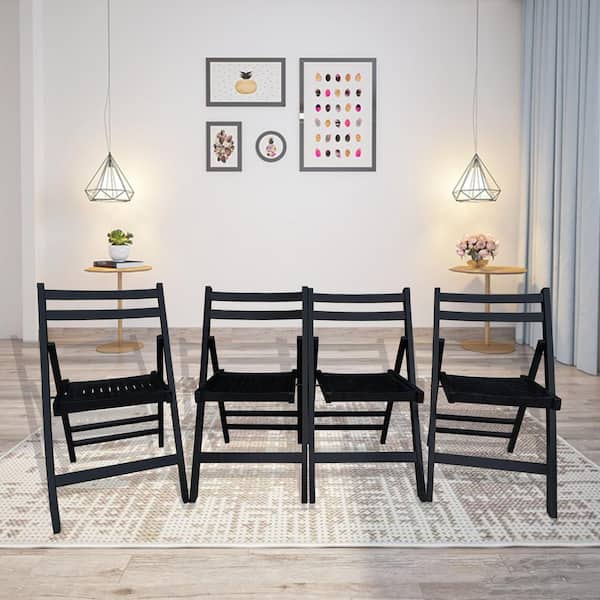 Furniture Black Folding Slatted Wood Outdoor Dining Chair (Set of 4​