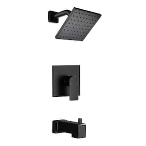 Single Handle 1 -Spray Tub and Shower Faucet 1.8 GPM 6 in. Wall Mount Shower System Brass Valve Included in Matte Black