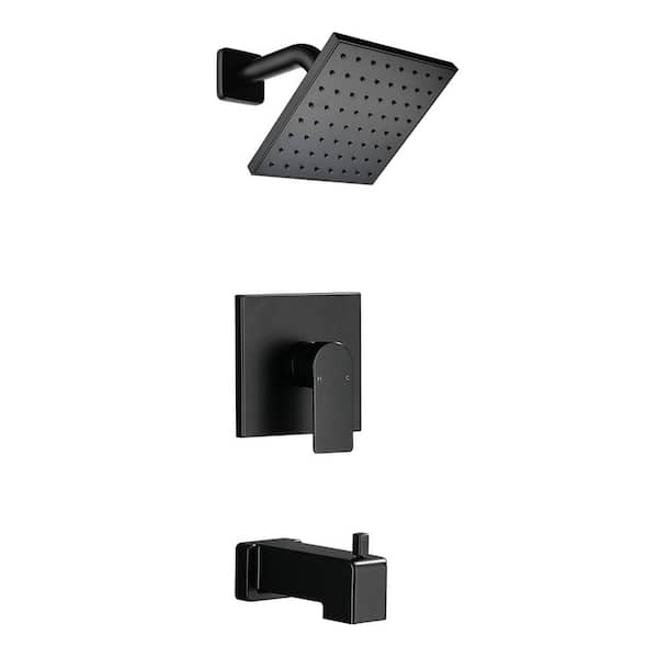 FLG Single Handle 1 -Spray Tub and Shower Faucet 1.8 GPM 6 in. Wall Mount Shower System Brass Valve Included in Matte Black