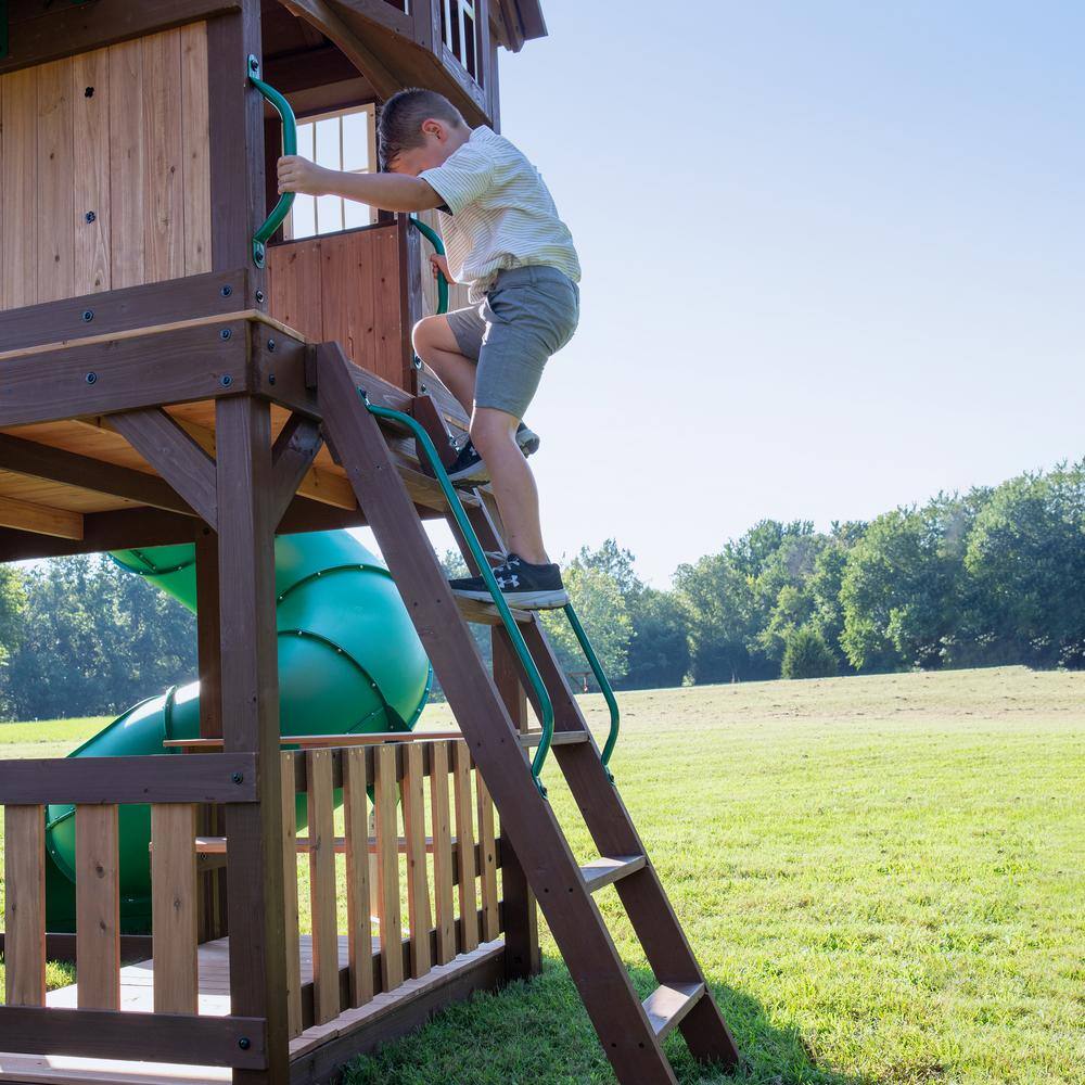 Cedar Two-Tone Wooden Swing Set with Tube Slide