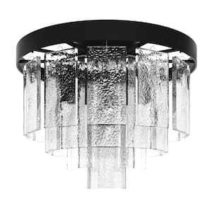 13 in. 3-Light Black Modern Flush Mount Close to Ceiling Light Fixture with Glass Shade