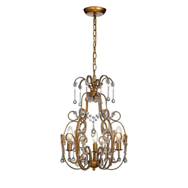 ALOA DECOR 3-Light 16 in. Mid-Century Antique Gold Traditional Candle Style Chandelier with Glass Droplets