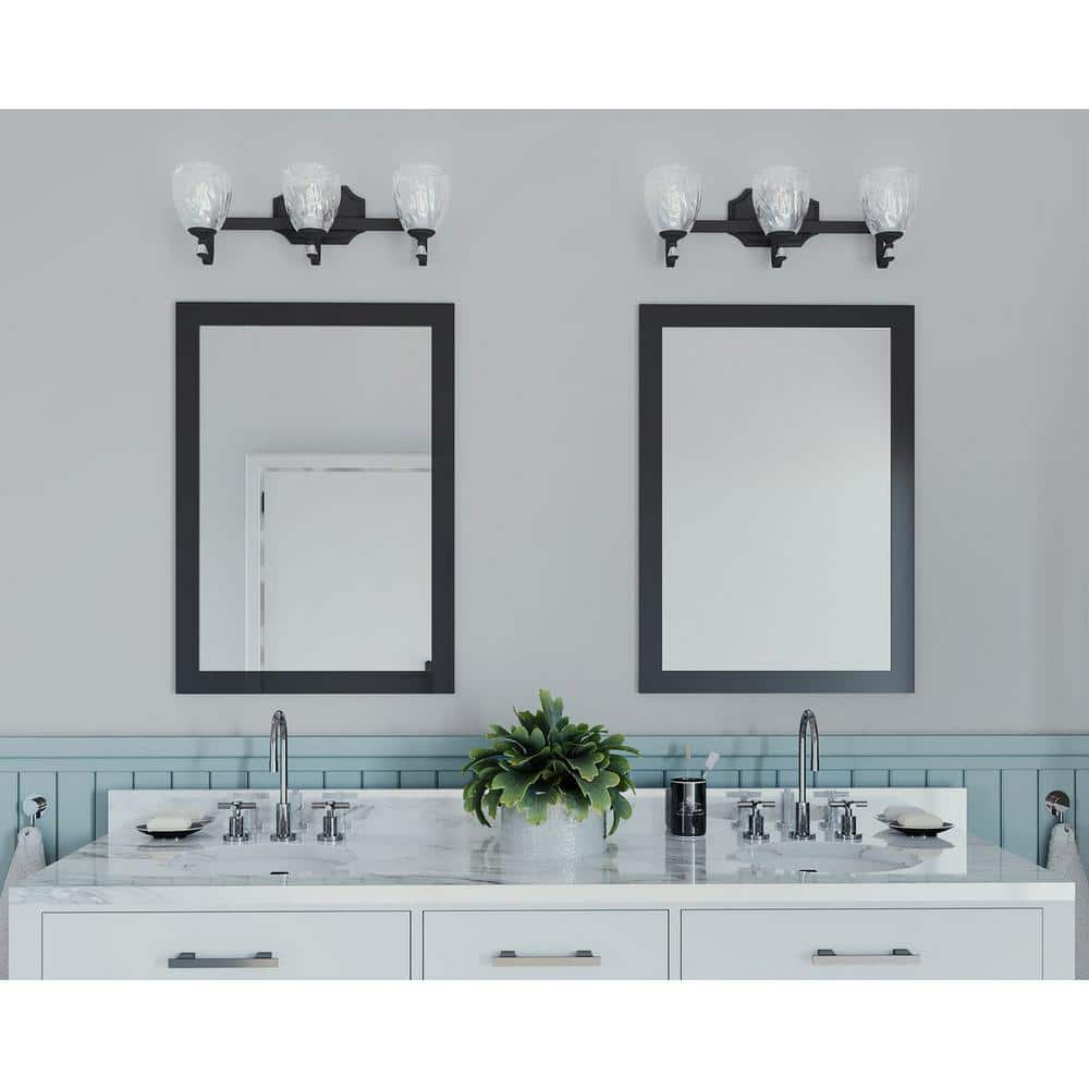 Anjoux Antique Bronze 3-Light Bath Vanity Fixture with Clear Water Glass Shades