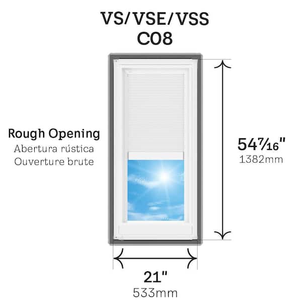 21 in. x 54-7/16 in. Manual Venting Deck Mount Skylight with Laminated LowE3 Glass, Solar Powered Room Darkening Shade