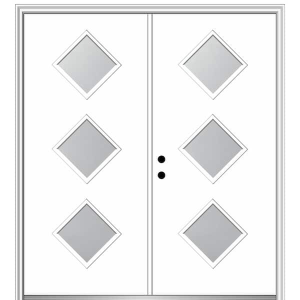 MMI DOOR Aveline 72 in. x 80 in. Right-Hand Inswing 3-Lite Frosted Glass Primed Fiberglass Prehung Front Door on 4-9/16 in. Frame