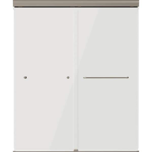 Portwood 52 to 60 in. W x 70-1/4 in. H Semi-Frameless Sliding Shower Door in Nickel with 1/4 in. Clear Glass