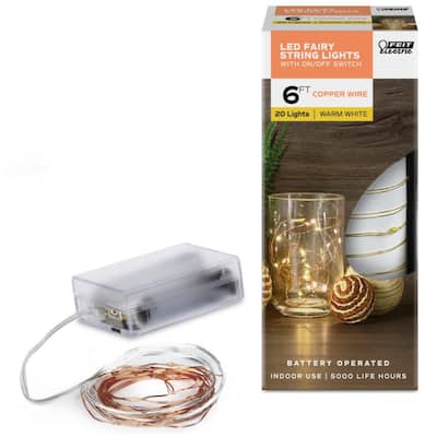 Feit Electric 20-Light 6 ft. Battery Operated Mini LED Indoor Copper Wire Warm White Fairy String Light (1-Pack) FY6-20/CPR