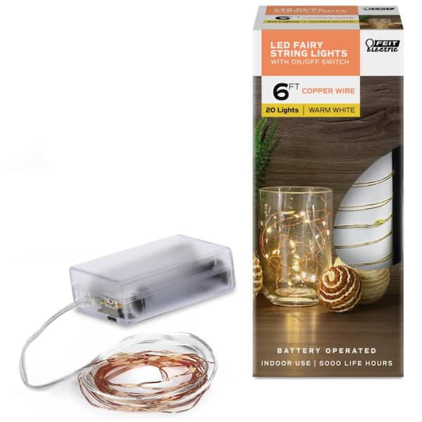 Feit Electric 20-Light 6 ft. Battery Operated Mini LED Indoor Copper Wire Warm  White Fairy String Light (1-Pack) FY6-20/CPR - The Home Depot