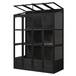 57.9 in. W x 29.1 in. D x 78.1 in. H Black Wood Greenhouse with 4-Independent Skylights and 2-Folding Middle Shelves