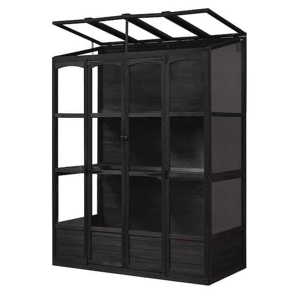 Unbranded 57.9 in. W x 29.1 in. D x 78.1 in. H Black Wood Greenhouse with 4-Independent Skylights and 2-Folding Middle Shelves