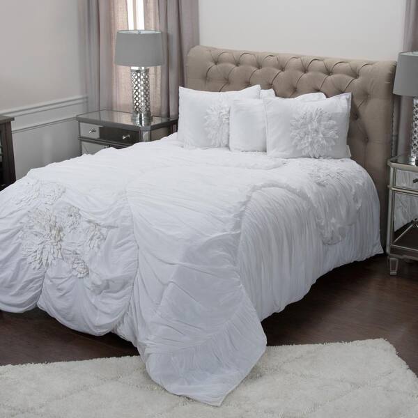 Rizzy Home 3-Piece White Floral Applique Queen Comforter Set