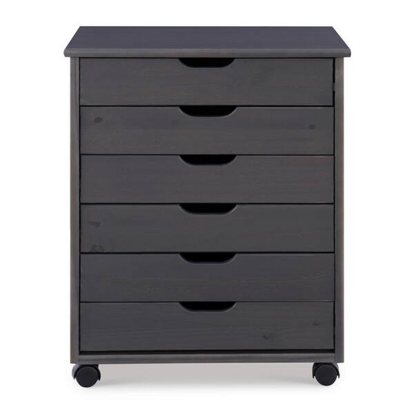 Linon Home Decor Mcleod Grey 6 Drawer Wide Rolling Storage