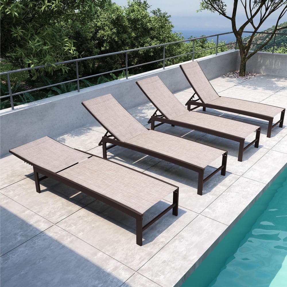 4-Piece Brown Aluminum Outdoor Patio Reclining Adjustable Chaise Lounge with Beige Textilene Fabric price history on PriceWatchPro
