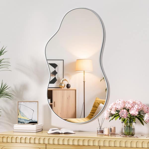 Vosuja 25 in. W x 45 in. H Silver Irregular Wall Mirror Asymmetrical Decorative Mirror for Living Room, Bathroom, Bedroom