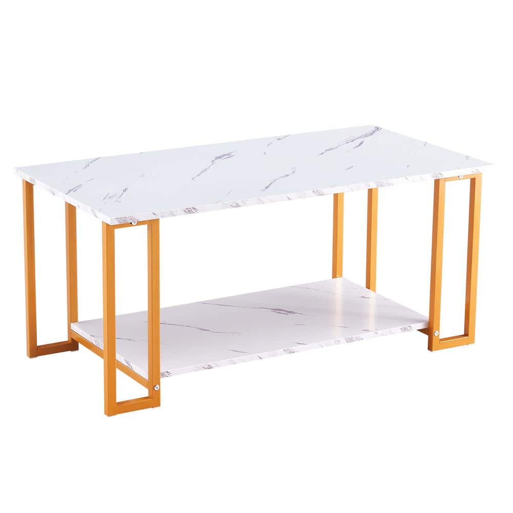 Gold Metal Outdoor Coffee Table, White Top