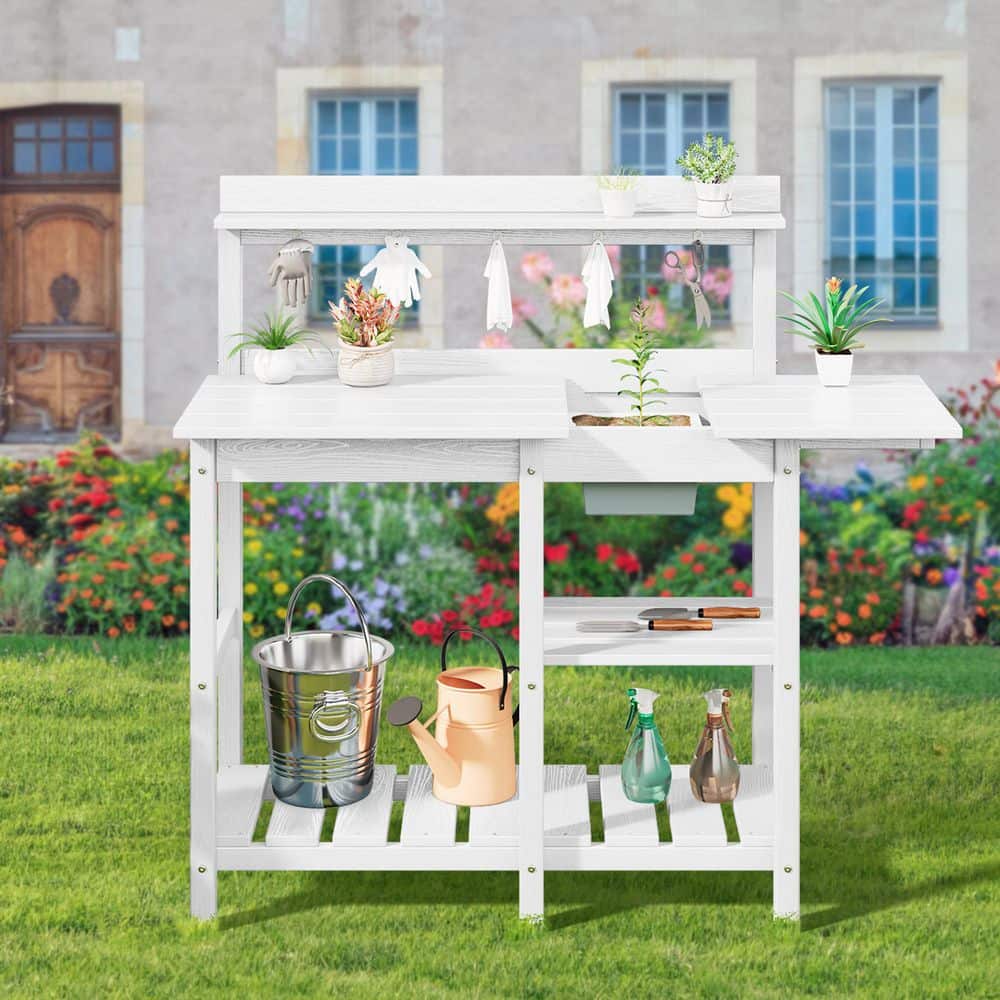 40.94 in. W x 47.24 in. H White HDPE Weather-Resistant Garden Potting Bench Table with Storage Shelf price history on PriceWatchPro