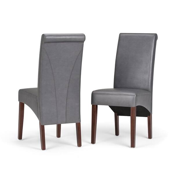 Simpli Home Avalon Transitional Deluxe Parson Dining Chair In Stone Grey Faux Leather Set Of 2 0618