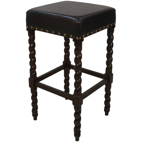 Carolina Chair & Table Remick 30 in. Espresso Barley Twist Upholstered Bar Stool