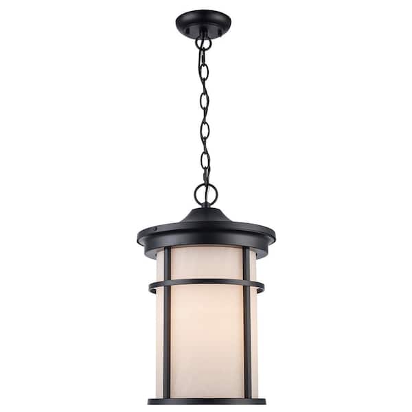 Bel Air Lighting Avalon II 17 in. 1-Light Black Outdoor Pendant Light Fixture with Frosted Glass