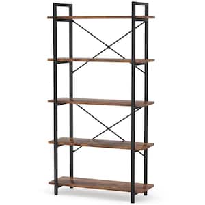 Earlimart 62.9 in. Brown Engineered Wood 5-Shelf Standard Etagere Bookcase Bookshelf