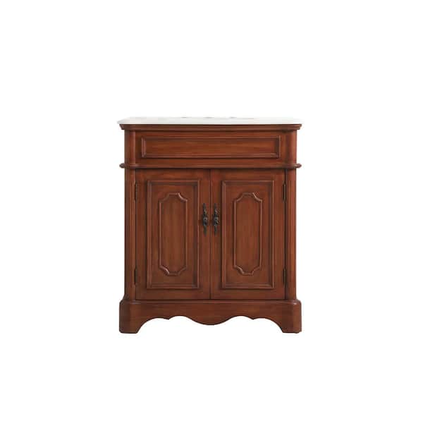 Unbranded Simply Living 30 in. W x 21.5 in. D x 35 in. H Bath Vanity in Teak with White Marble Top