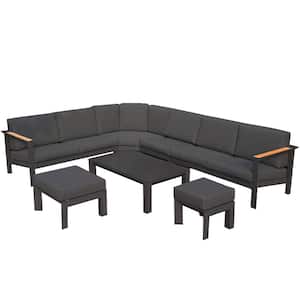 Lois 7-Piece Alu Patio Conversation Sofa Set with Black Cushions