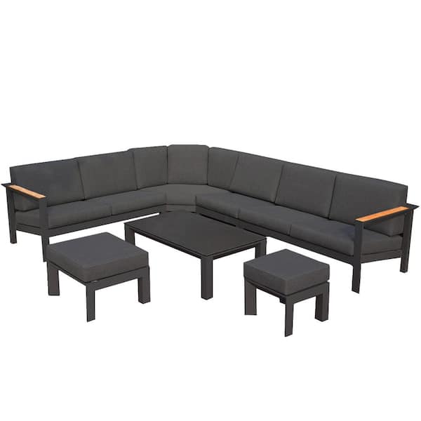 moda furnishings Lois 7-Piece Alu Patio Conversation Sofa Set with Black Cushions