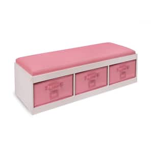 Costway Babyjoy Kids Toy Box Wooden Flip-Top Storage Chest Bench w/ Cushion Safety Hinge Pink