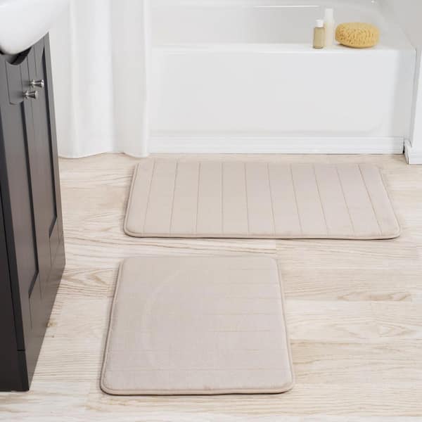 Lavish Home Ivory 20.25 in. x 32.25 in. Memory Foam 2-Piece Bath Mat Set