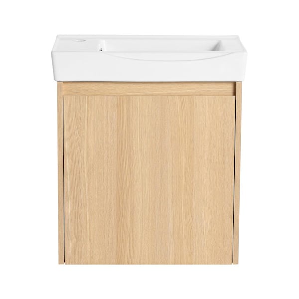 20 in. Wall-Mounted Oak Bath Vanity with White Ceramic Top Assembled