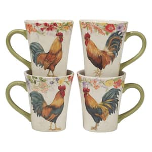 Floral Rooster 20 oz. Assorted Colors Earthenware Mug Set Of 4