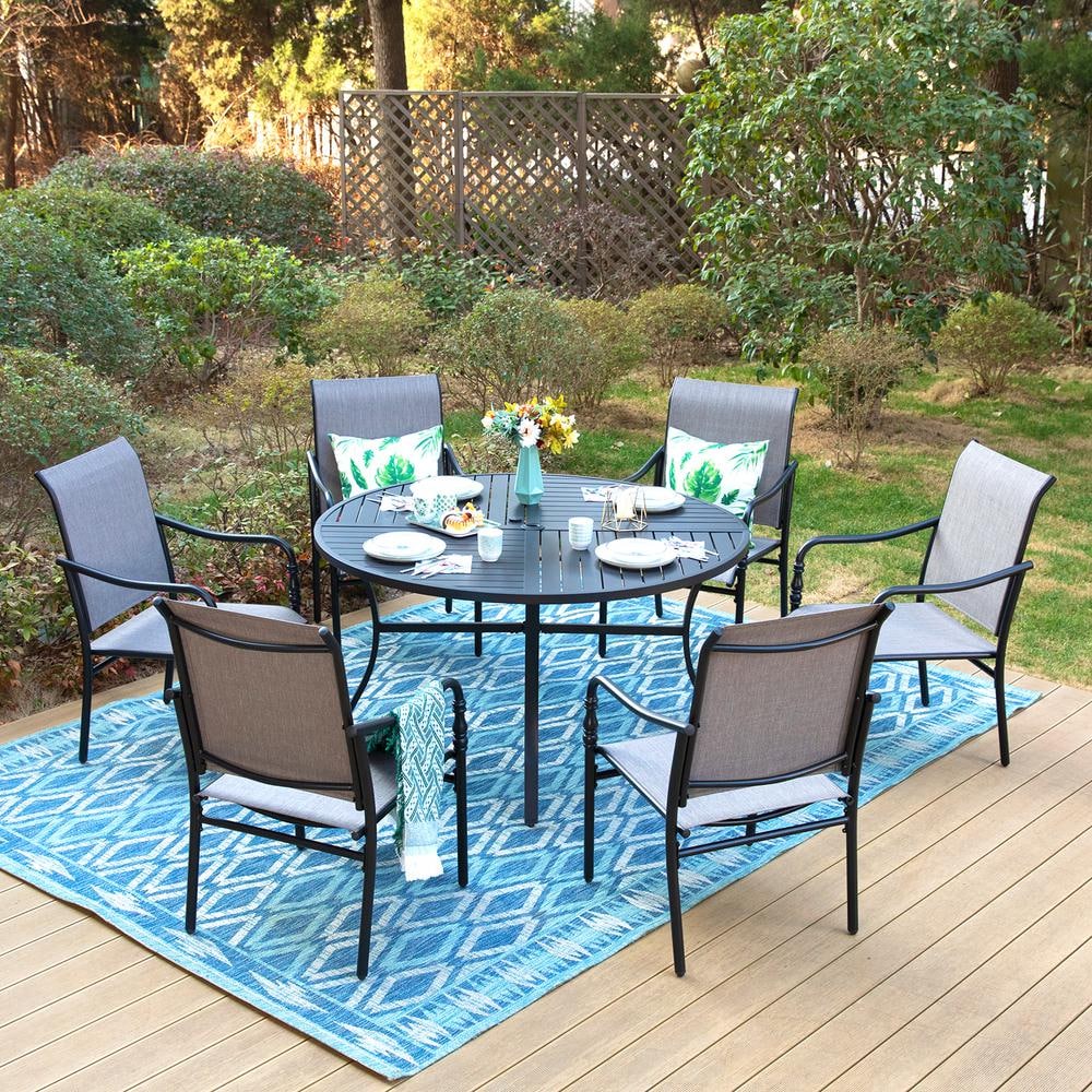big lots patio table with umbrella hole Dining Big Lots Wicker Table Umbrella Big Lots Glass Patio Table Wicker  Chairs Patio Furniture Ocean Blue Outdoor Cushions Have A Question About  PHI VILLA Black 7-